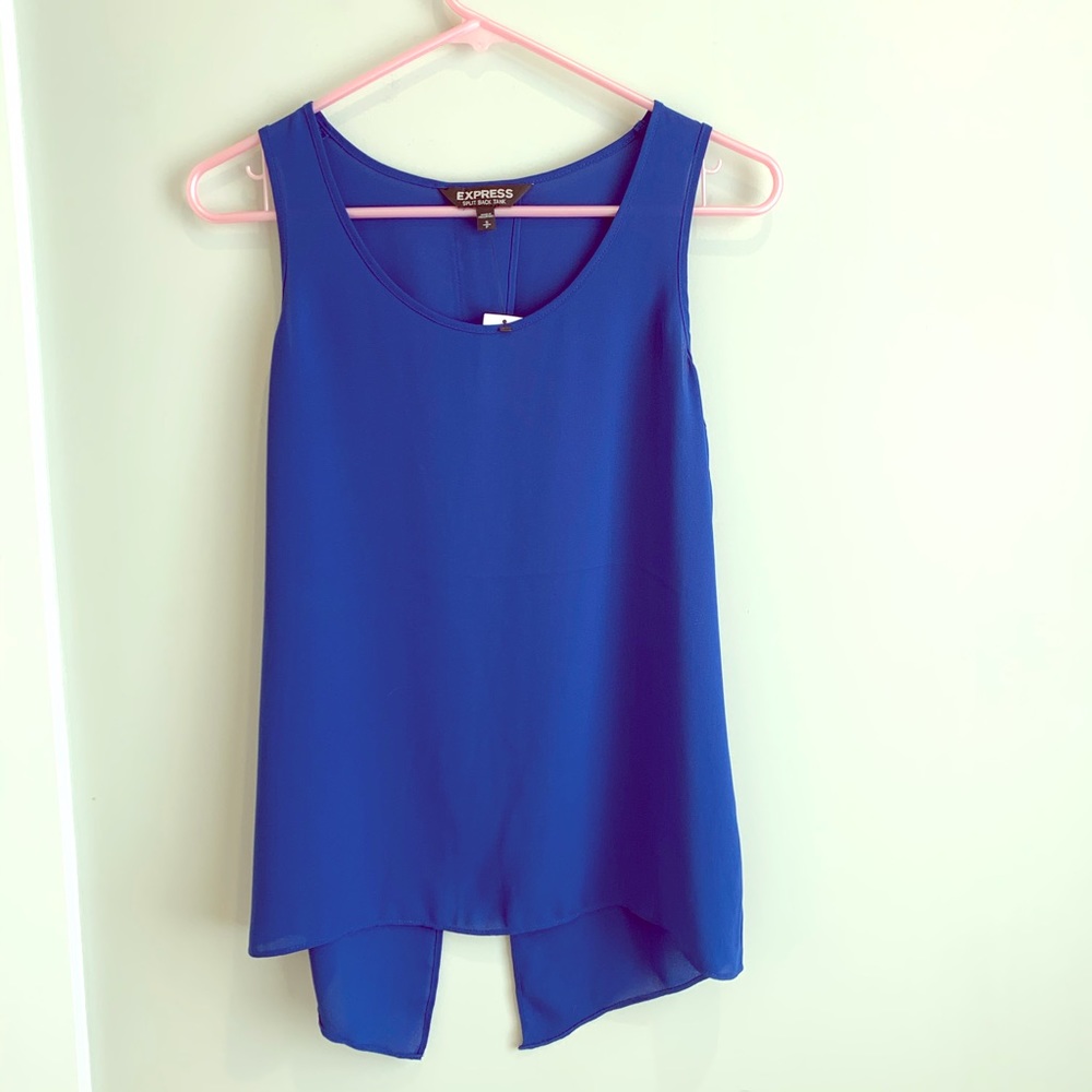 Express NWT split back blue tank top size S
